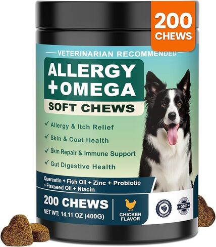 Dog Allergy Chews Omega 3 is Human,Itch Relief Multivitamin Medicine for Dogs Itching Skin Relief and Aller Immune Pet Allergy Dog Anti Itch Chews Coat Licking Supplements Pills Meds Medicine for Dogs in Kuwait