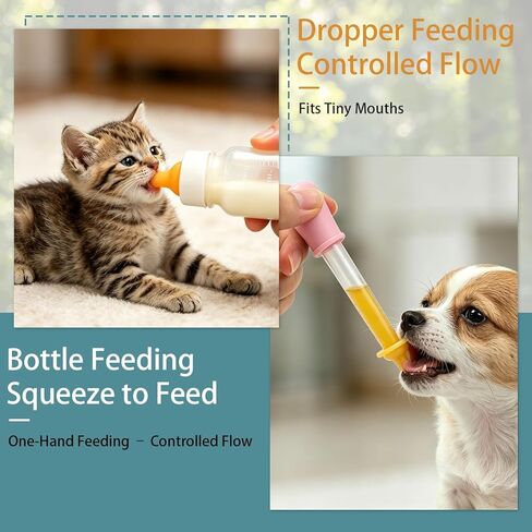 Pet Feeding Kit for Newborn Cats & Dogs | 50ml Milk Bottle + Dropper + 4 Replaceable Nipples | Kitten & Puppy Nursing Tools in Kuwait