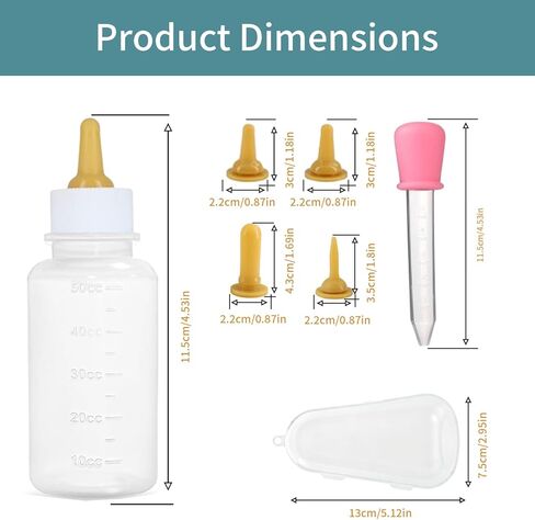 Pet Feeding Kit for Newborn Cats & Dogs | 50ml Milk Bottle + Dropper + 4 Replaceable Nipples | Kitten & Puppy Nursing Tools in Kuwait