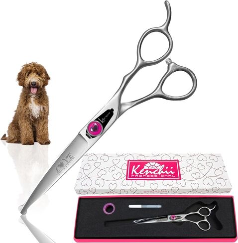Kenchii Love Dog Grooming Scissors, 6.5 Inch Curved Balltip Shears, Dog Scissors for Grooming, Professional Pet Grooming Scissors, Safety Round Tip Shears in Kuwait