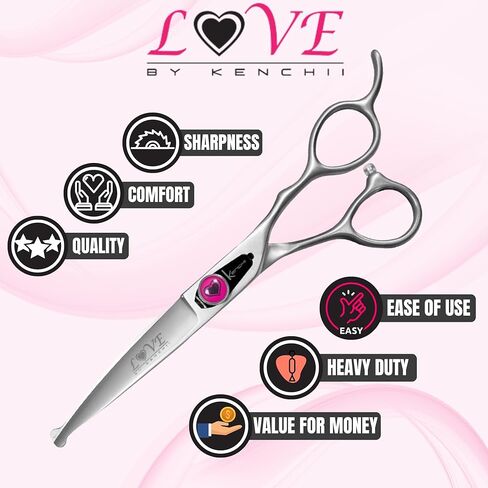 Kenchii Love Dog Grooming Scissors, 6.5 Inch Curved Balltip Shears, Dog Scissors for Grooming, Professional Pet Grooming Scissors, Safety Round Tip Shears in Kuwait