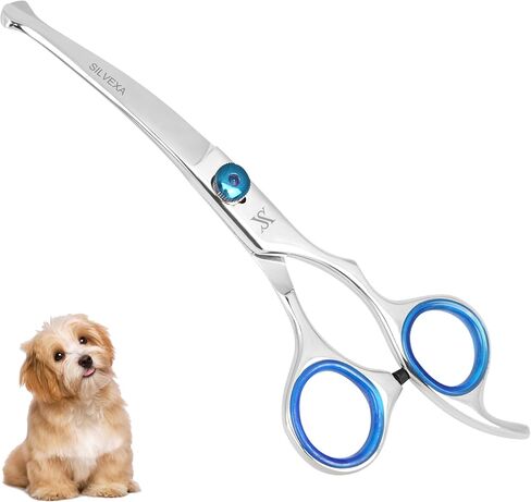 6.5" Curved Pet Grooming Scissors – Professional Dog Hair Cutting Shears with Blue Adjustable Tension Screw & Comfort Grip – Ideal for Face, Ears, Paws & Finishing in Kuwait