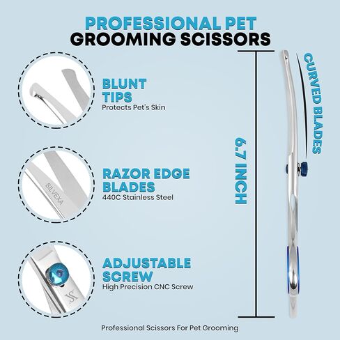 6.5" Curved Pet Grooming Scissors – Professional Dog Hair Cutting Shears with Blue Adjustable Tension Screw & Comfort Grip – Ideal for Face, Ears, Paws & Finishing in Kuwait
