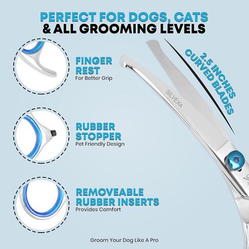 6.5" Curved Pet Grooming Scissors – Professional Dog Hair Cutting Shears with Blue Adjustable Tension Screw & Comfort Grip – Ideal for Face, Ears, Paws & Finishing in Kuwait