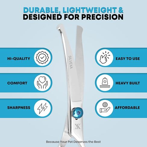 6.5" Curved Pet Grooming Scissors – Professional Dog Hair Cutting Shears with Blue Adjustable Tension Screw & Comfort Grip – Ideal for Face, Ears, Paws & Finishing in Kuwait