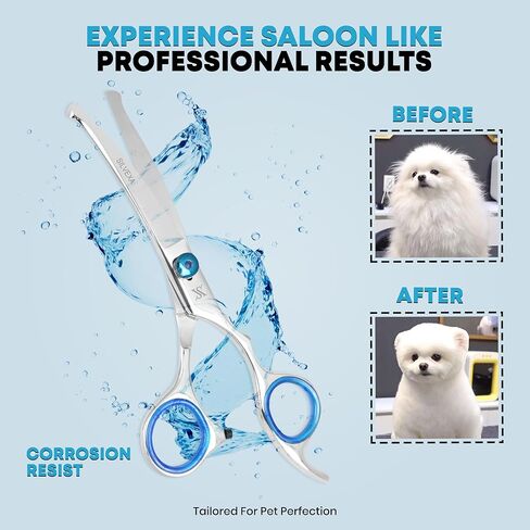 6.5" Curved Pet Grooming Scissors – Professional Dog Hair Cutting Shears with Blue Adjustable Tension Screw & Comfort Grip – Ideal for Face, Ears, Paws & Finishing in Kuwait