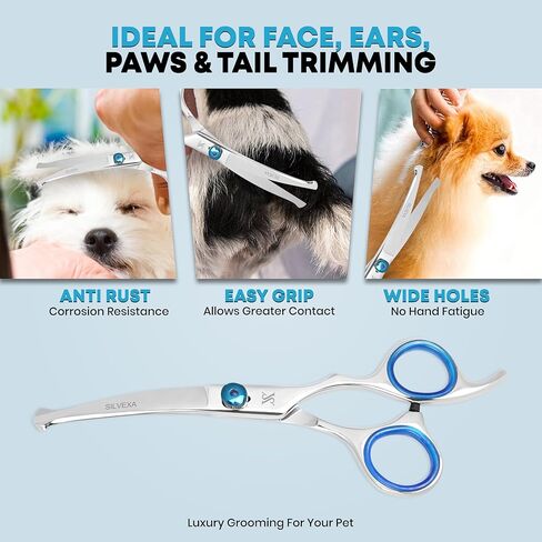 6.5" Curved Pet Grooming Scissors – Professional Dog Hair Cutting Shears with Blue Adjustable Tension Screw & Comfort Grip – Ideal for Face, Ears, Paws & Finishing in Kuwait
