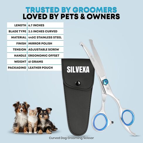 6.5" Curved Pet Grooming Scissors – Professional Dog Hair Cutting Shears with Blue Adjustable Tension Screw & Comfort Grip – Ideal for Face, Ears, Paws & Finishing in Kuwait