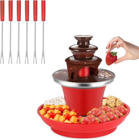 7.9oz Mini Chocolate Fondue Fountain, Mini Chocolate Melting Pot, MIni Warmer Machine with 6PCS Fondue Fork and Removal Fruits/Nuts/Treats Serving Tray for Milk Chocolate, Cheese, Butter, Candy in Kuwait