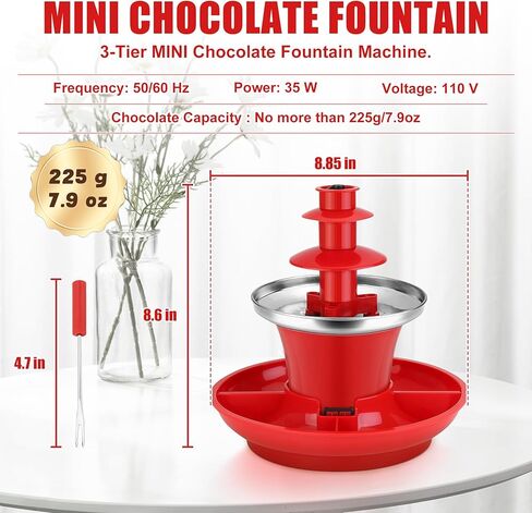 7.9oz Mini Chocolate Fondue Fountain, Mini Chocolate Melting Pot, MIni Warmer Machine with 6PCS Fondue Fork and Removal Fruits/Nuts/Treats Serving Tray for Milk Chocolate, Cheese, Butter, Candy in Kuwait