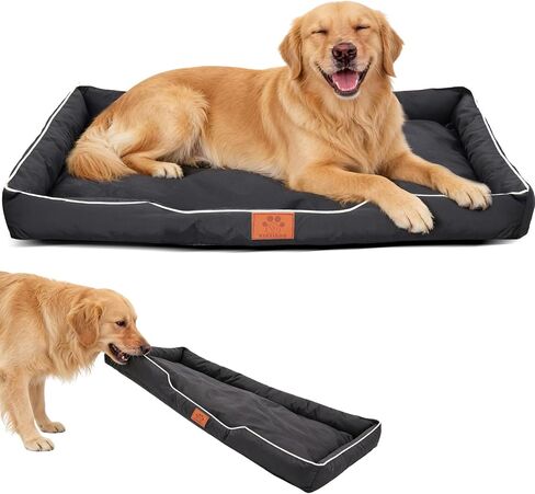 FUMMI Chew Proof Indestructible Dog Bed-Heavy-Duty Quilted Kennel Mat with Waterproof Core, Machine Washable Durable Dog Bed for Aggressive Chewers, Medium Dogs, Black in Kuwait