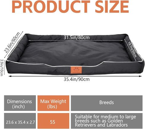 FUMMI Chew Proof Indestructible Dog Bed-Heavy-Duty Quilted Kennel Mat with Waterproof Core, Machine Washable Durable Dog Bed for Aggressive Chewers, Medium Dogs, Black in Kuwait