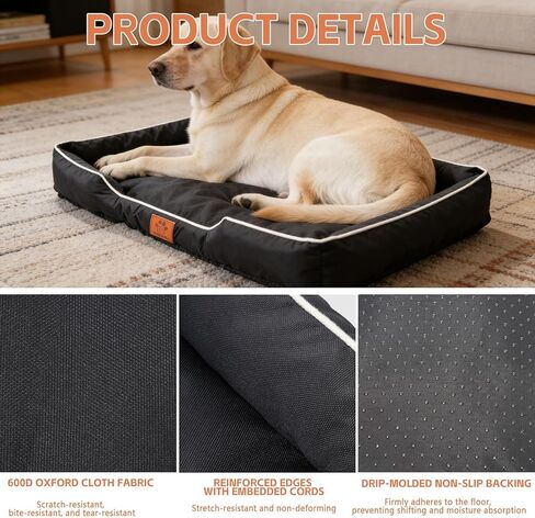 FUMMI Chew Proof Indestructible Dog Bed-Heavy-Duty Quilted Kennel Mat with Waterproof Core, Machine Washable Durable Dog Bed for Aggressive Chewers, Medium Dogs, Black in Kuwait