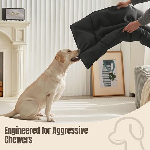 Chew Proof Dog Bed Crate Pad for Aggressive Chewers - Indestructible Heavy Duty Kennel Mat with Waterproof Lining - Reinforced Stitching, Washable Black (Small (18"x29")) in Kuwait