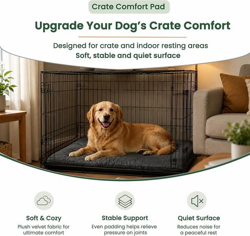RovePad Cozy – Dog Crate Mat, 6cm Thick Crate Mattress Pad, Non-Slip Washable Velvet Dog Bed for Small & Medium Dogs, Silent Indoor Kennel Pad (Grey,M) in Kuwait