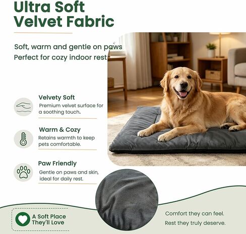 RovePad Cozy – Dog Crate Mat, 6cm Thick Crate Mattress Pad, Non-Slip Washable Velvet Dog Bed for Small & Medium Dogs, Silent Indoor Kennel Pad (Grey,M) in Kuwait