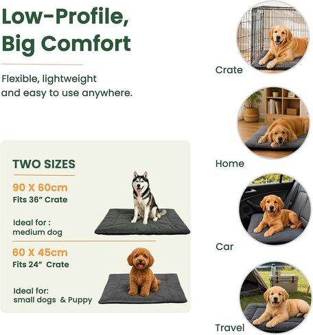 RovePad Cozy – Dog Crate Mat, 6cm Thick Crate Mattress Pad, Non-Slip Washable Velvet Dog Bed for Small & Medium Dogs, Silent Indoor Kennel Pad (Grey,M) in Kuwait