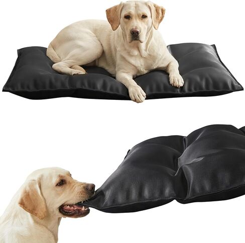 Chew Proof Dog Bed Crate Pad for Aggressive Chewers - Indestructible Heavy Duty Kennel Mat with Waterproof Lining - Reinforced Stitching, Washable Black (X-Large (28"x47")) in Kuwait