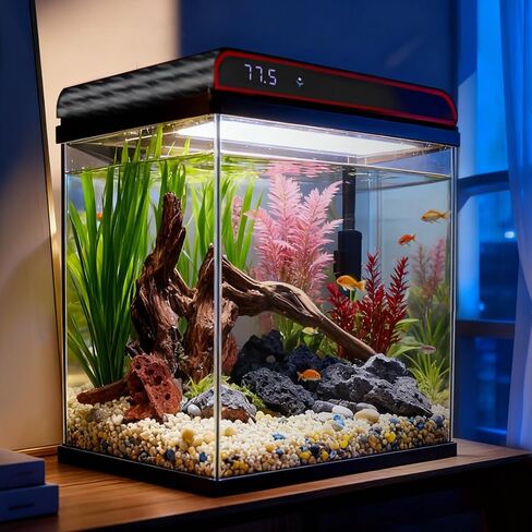 Coospider 10 Gallon Glass Fish Tank, Aquarium Starter Kit, Simple Self-Cleaning Aquarium with 3-Color LED Lights, Quiet Filter Pump, Temperature Monitoring for Fish, Shrimp, Kids Gift Ideas in Saudi Arabia