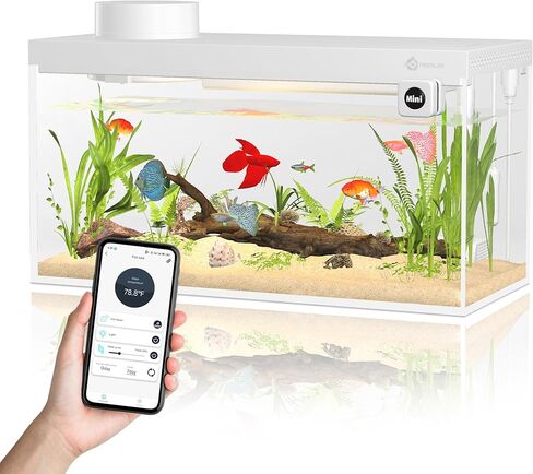 Smart Fish Tank Aquarium Kit with APP Control and Auto Feeder -1.5 Gal Fish Tank Multi-Layer Filtration System Silent Pump & UHD Glass -16 Million DIY Colors Includes Mini Magnetic Scrubber Scraper in Kuwait