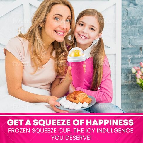 2 Pack Slushie Cup Maker with Sponge Brush & Straw Brush, Slushy Cup Maker, Frozen Magic Squeeze Cups with Lid & Straw for Smoothies, Milk, Juice and Ice Cream, Pink & Blue in Kuwait
