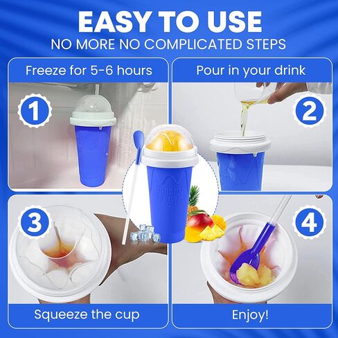2 Pack Slushie Cup Maker with Sponge Brush & Straw Brush, Slushy Cup Maker, Frozen Magic Squeeze Cups with Lid & Straw for Smoothies, Milk, Juice and Ice Cream, Pink & Blue in Kuwait