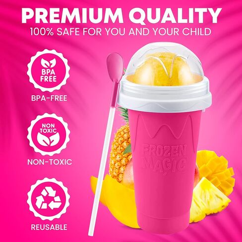 2 Pack Slushie Cup Maker with Sponge Brush & Straw Brush, Slushy Cup Maker, Frozen Magic Squeeze Cups with Lid & Straw for Smoothies, Milk, Juice and Ice Cream, Pink & Blue in Kuwait