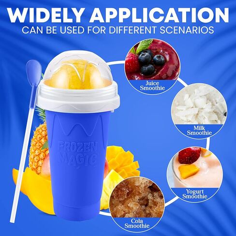 2 Pack Slushie Cup Maker with Sponge Brush & Straw Brush, Slushy Cup Maker, Frozen Magic Squeeze Cups with Lid & Straw for Smoothies, Milk, Juice and Ice Cream, Pink & Blue in Kuwait