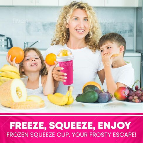 2 Pack Slushie Cup Maker with Sponge Brush & Straw Brush, Slushy Cup Maker, Frozen Magic Squeeze Cups with Lid & Straw for Smoothies, Milk, Juice and Ice Cream, Pink & Blue in Kuwait