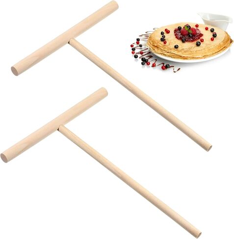 2 Pcs Crepe Spreader, 6.1 Inches x 4.7 Inches Natural Wooden T-Shaped Crepe Spatula, Wood Crepes Maker, Pancake Maker Tool for Flat Tortilla Shells in Kuwait