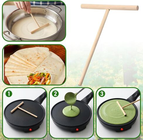 2 Pcs Crepe Spreader, 6.1 Inches x 4.7 Inches Natural Wooden T-Shaped Crepe Spatula, Wood Crepes Maker, Pancake Maker Tool for Flat Tortilla Shells in Kuwait