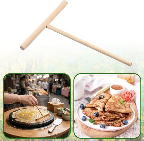 2 Pcs Crepe Spreader, 6.1 Inches x 4.7 Inches Natural Wooden T-Shaped Crepe Spatula, Wood Crepes Maker, Pancake Maker Tool for Flat Tortilla Shells in Kuwait