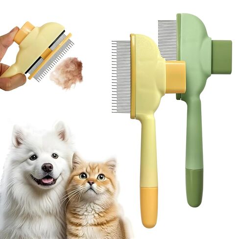 فرشاة شعر القطط وفرشاة الكلاب، قطعتان من مشط الحيوانات الأليفة، أسنان معدنية طويلة وقصيرة من الفولاذ المقاوم للصدأ للتساقط والتشابك، مشط الحيوانات الأليفة ذاتي التنظيف للكلاب والقطط، الراحة والأمان in Kuwait