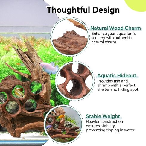 Driftwood for Aquarium Natural Aquarium Wood for Aquascaping Fish Tank Decorations Reptile Tank Decor (Porous Natural Driftwood 11-15“) in Kuwait
