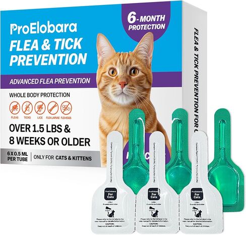 Topical Flea and Tick for Cats & Kittens: Waterproof Topical Cat Flea and Tick – Fast-Acting & Long - Lasting at Home Control for Cats Over 1.5 lbs and 8 Weeks or Older – 6-Dose Supply in Kuwait