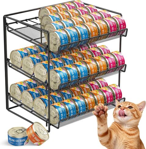 Cat Food Can Organizer, Can Organizer for Pantry, 3-Tier Metal Cat Food Storage Container Holds 84 (3.5oz) Cans，Adjustable Canned Food Organizer and Storage for Counter Kitchen Cabinet (Black, 3 Tier) in Saudi Arabia