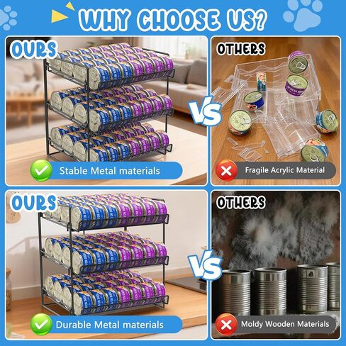 Cat Food Can Organizer, Can Organizer for Pantry, 3-Tier Metal Cat Food Storage Container Holds 84 (3.5oz) Cans，Adjustable Canned Food Organizer and Storage for Counter Kitchen Cabinet (Black, 3 Tier) in Saudi Arabia