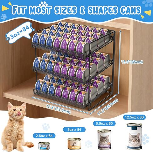 Cat Food Can Organizer, Can Organizer for Pantry, 3-Tier Metal Cat Food Storage Container Holds 84 (3.5oz) Cans，Adjustable Canned Food Organizer and Storage for Counter Kitchen Cabinet (Black, 3 Tier) in Saudi Arabia