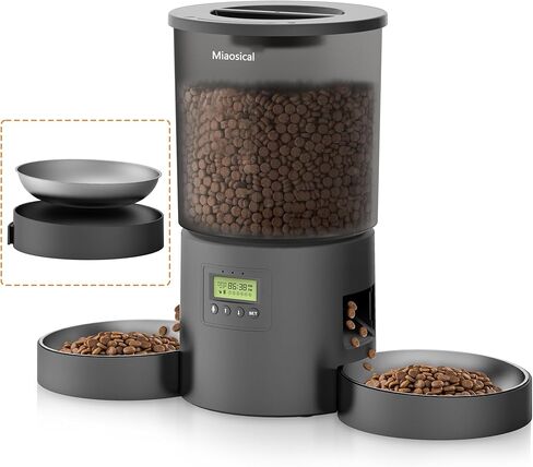 Automatic Cat Feeder 2 Cats, 4.2L Dry Food Auto Dispenser with Double Bowls,Dual Power Supply,Programmable Portion Control,10s Voice Recorder(Black,Stainless Steel Bowls) (Transparent+Black) in Kuwait