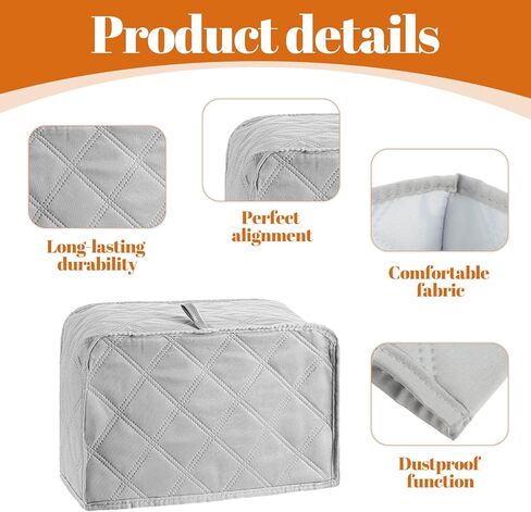 2 Slice Toaster Cover, Quilted Toaster Dust Cover with Perfect Fit for Most Models, Breathable Polyester Fabric, Easy to Clean (Gray, 1 Pack) in Kuwait