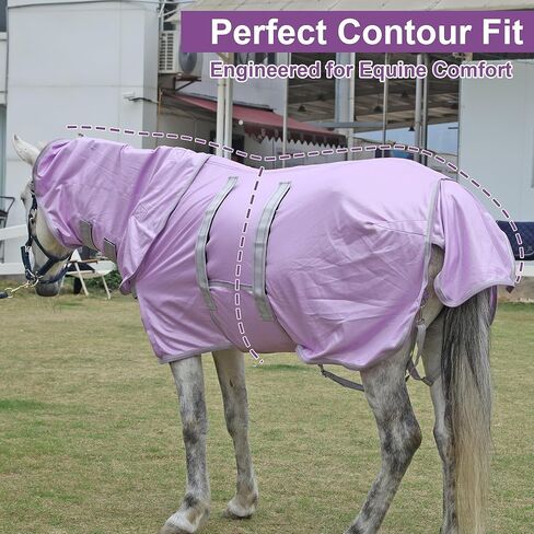 LEAFOREST Miniature Pony Horse Fly Sheet - with Neck Cover & Belly Band Breathable Mesh UV Protection Summer Sheets for Mini Horses Foal Yearling Donkey Violet 60 inches in Kuwait