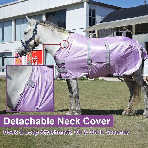 LEAFOREST Miniature Pony Horse Fly Sheet - with Neck Cover & Belly Band Breathable Mesh UV Protection Summer Sheets for Mini Horses Foal Yearling Donkey Violet 60 inches in Kuwait