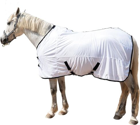 Horse Fly Sheet Lining, Breathable Mesh Horse Sheets, Equine Summer Sheets UV Protection, Bug Mosquito FlySheet for Stable, Pasture, Barn - Standard Neck - White 78" in Kuwait
