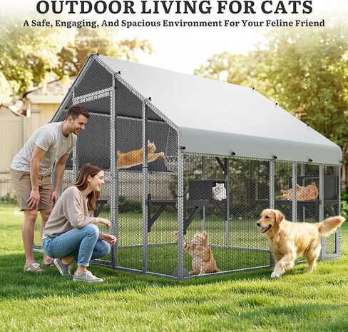 YITAHOME 94 Inch Outdoor Cat Enclosure, Extra Large Outdoor Cat House for Multiple Cats, Metal Cat Cage with Weatherproof Roof, 7 Platforms, 2 Resting Box and Cat Hammock Bed in Kuwait