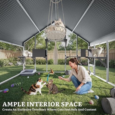 YITAHOME 94 Inch Outdoor Cat Enclosure, Extra Large Outdoor Cat House for Multiple Cats, Metal Cat Cage with Weatherproof Roof, 7 Platforms, 2 Resting Box and Cat Hammock Bed in Kuwait