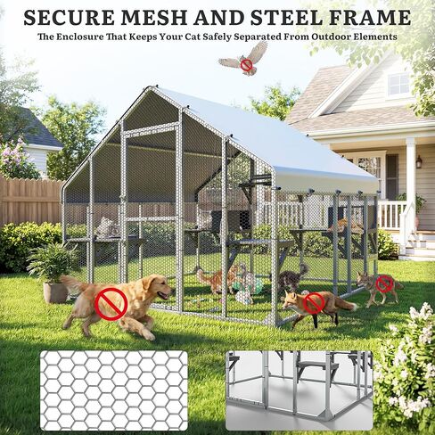 YITAHOME 94 Inch Outdoor Cat Enclosure, Extra Large Outdoor Cat House for Multiple Cats, Metal Cat Cage with Weatherproof Roof, 7 Platforms, 2 Resting Box and Cat Hammock Bed in Kuwait