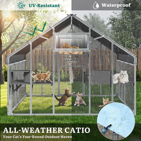 YITAHOME 94 Inch Outdoor Cat Enclosure, Extra Large Outdoor Cat House for Multiple Cats, Metal Cat Cage with Weatherproof Roof, 7 Platforms, 2 Resting Box and Cat Hammock Bed in Kuwait