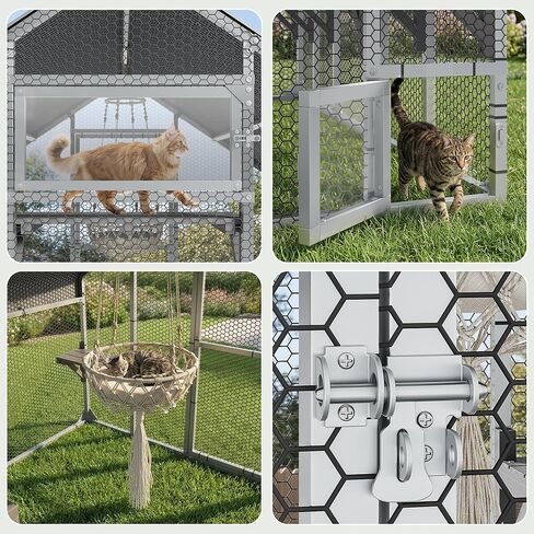 YITAHOME 94 Inch Outdoor Cat Enclosure, Extra Large Outdoor Cat House for Multiple Cats, Metal Cat Cage with Weatherproof Roof, 7 Platforms, 2 Resting Box and Cat Hammock Bed in Kuwait