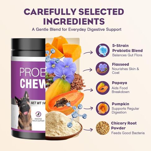 Probiotics for Dogs 200pcs Dog Probiotics for Digestive Health Digestive Enzymes and Prebiotic, Probiotic Chews for Dogs Support Gut Health, Relieve Diarrhea, Itchy Skin, Enhance Immunity in Saudi Arabia