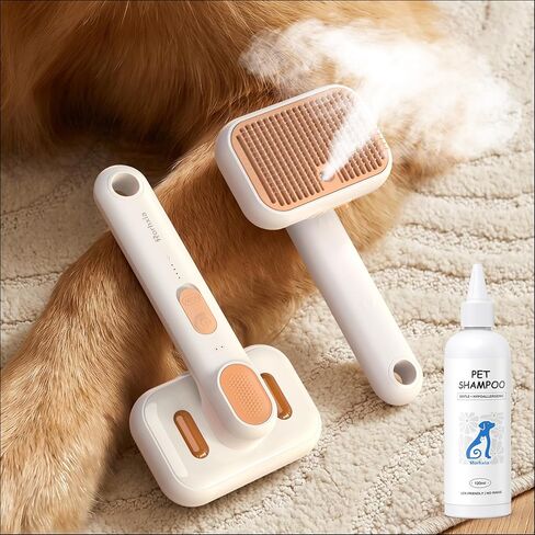 Rorhxia Steam Dog Brush for Shedding [Skin Friendly, Self Cleaning, 1*Shampoo, IPX7 Waterproof] Pet Pro Grooming Tool for Dog & Cat, Short/Long Hair, Poodle, Doodle, Bulldog, Golden, Labrador etc. in Kuwait